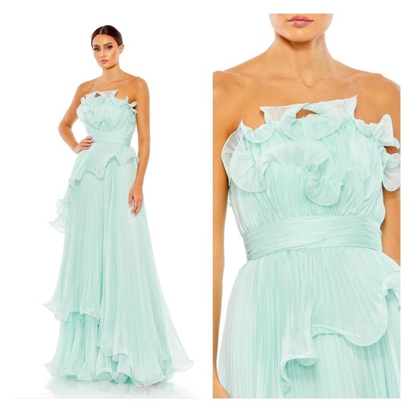 MAC DUGGAL 49537 NWT Pleated Tiered Ruffled Strapless Gown - Picture 1 of 10